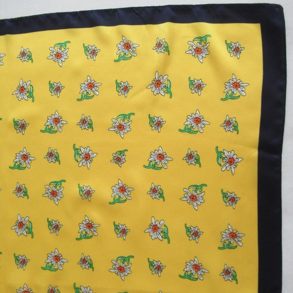 Vintage Italian Soft Silk Square Scarf Floral Yellow, Navy 22" x 22" *Flaw - Picture 5 of 10